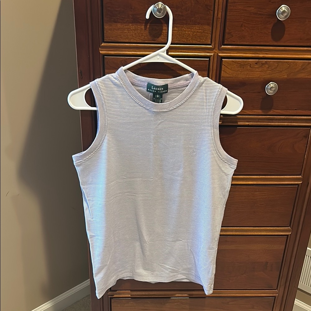 Lauren Ralph Lauren purple/white striped Sleeveless Top, size small, 100% cotton